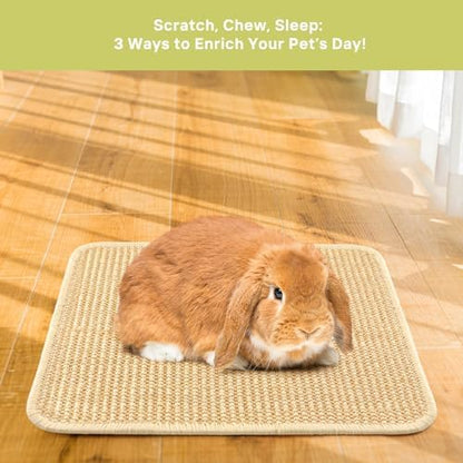 3-Pack Rabbit Scratching Pads – Natural Sisal Bunny Scratch Mat for Claw & Teeth Care, Small Animal Enrichment Toys, Chew-Resistant Bedding for Cages, Play Areas (15.7"x11.8")