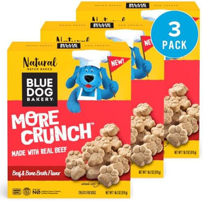 Blue Dog Bakery, More Crunch Beef Broth Biscuit, Medium Dog Treats 18oz 3pk