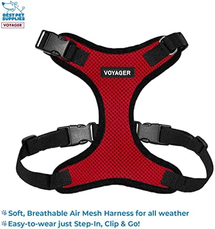 Best Pet Supplies Voyager Step-in Lock Pet Harness w Reflective Pet Leash Combo Set with Neoprene Handle 5ft - Supports Small, Medium and Large Breed Puppies/Cats - Red/Black Trim, XS