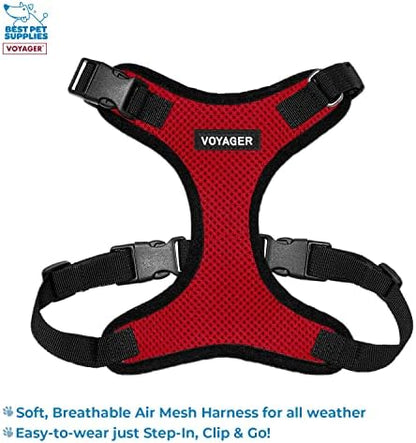 Best Pet Supplies Voyager Step-in Lock Pet Harness w Reflective Pet Leash Combo Set with Neoprene Handle 5ft - Supports Small, Medium and Large Breed Puppies/Cats - Red/Black Trim, XS