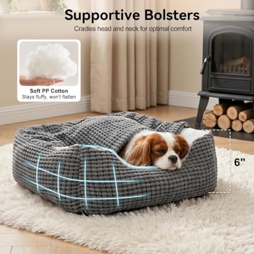GASUR Dog Beds for Small Dogs with Cover Cave, Cat Beds for Indoor Cats, Rectangle Hooded Dog Puppy Bed with Blanket, Cozy Anti-Anxiety, Anti-Slip Bottom and Machine Washable (20", Grey)