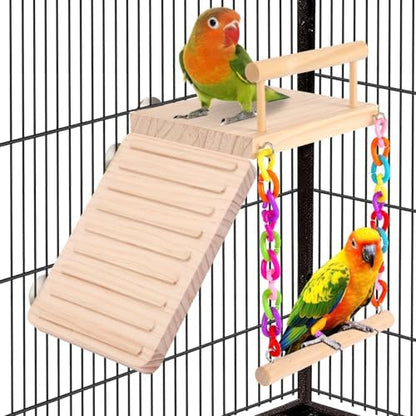Kyouki Bird Perch Bird Cage Accessories Platform Swing - for Parrot,Parakeet,Budgies, Cockatiels, Lovebirds, Pacific Parrotlets,Chinchilla, Hamster - Sturdy Play Gym Exercise Stand