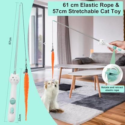 TBTeek Cat Toys Retractable Pole Wand Toy with Feather for Indoor Cats