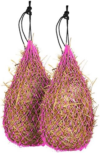 Majestic Ally 2 pcs Slow Feed 42” Hay Net for Horses, Strong Small 2x2” Holes, Nylon Rope Hanging, Adjustable Travel Feeder for Trailer and Stall, Simulates Grazing, Reduce Waste