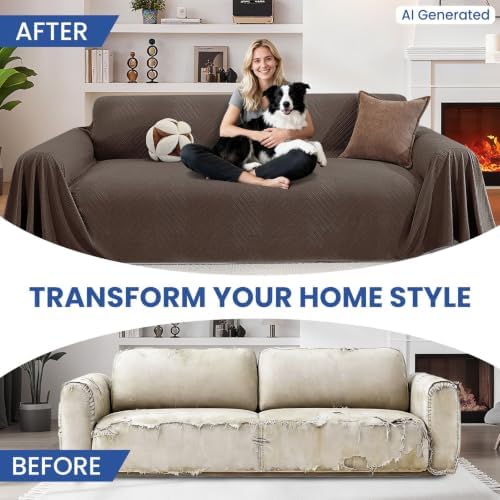 Pet Couch Cover for Dogs, 3 Cushion Sofa Slipcover, Coffee