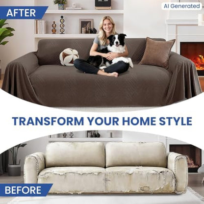 Couch Cover for Dogs, Loveseat 2 Cushion Sofa Cover, Coffee