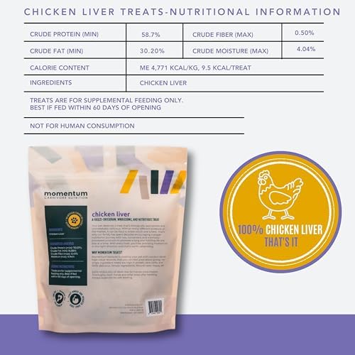 Momentum Carnivore Nutrition Freeze-Dried Chicken Liver Dog Treats & Cat Treats – Single-Ingredient, High-Protein, Grain-Free, Naturally Flavorful – Made in USA – 3.5 oz Bag