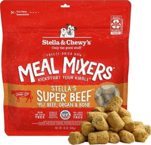 Stella & Chewy's Freeze-Dried Raw Beef Meal Mixers- Dog Food Topper and Mixer - Made with 95% Grass-Fed Beef, Organs & Bone - Perfect for Picky Eaters - Grain-Free - 8 oz