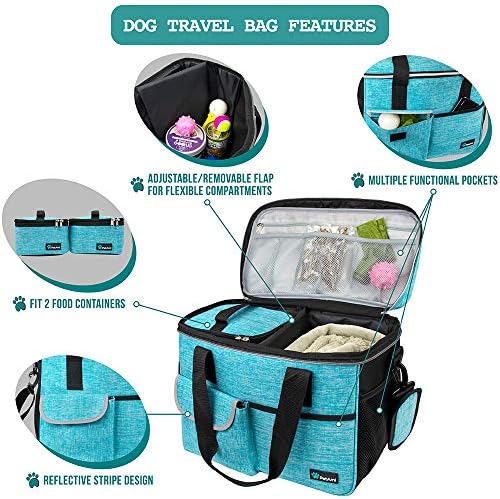 PetAmi Dog Travel Bag Organizer, Pet Supplies Diaper Tote, Teal Blue Medium