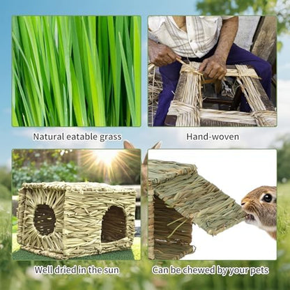 BWOGUE Large Bunny Grass House, Natural Seagrass Bed Hideaway Toy, Hay Mat