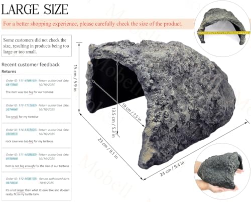 Rock Cave Habitat Hidden for Reptile and Amphibians.Terrarium & Aquarium Decor, Reptile hideout Hide Cave, Perfect for Bearded Dragons,Lizards,Snakes,Turtles,Geckos,Tortoises,Small Animals -Large Size