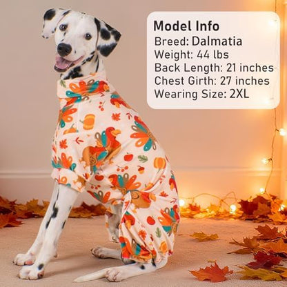 KYEESE Thanksgiving Dog Pajamas, Turtleneck Dog Pajamas for Small Dogs Boy Girl, Soft Velvet Warm Pet Onesie with Turkey Pattern, Stretchable 4 Legs Doggie Jammies, Cozy Cute Pet Pjs, Small