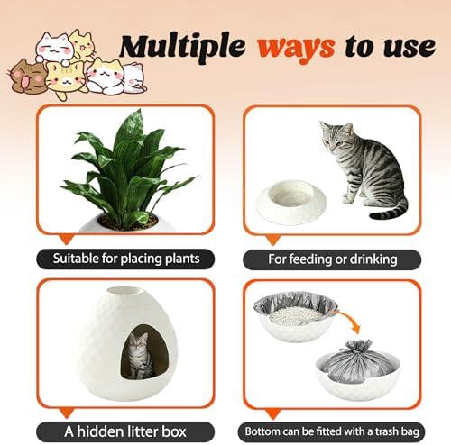 Plant Litter Box Egg-Shaped, Small Hidden Cat Litter Box Enclosure with Two Interchangeable Top,for Living Room Corner-Easy Assembly