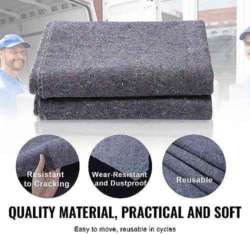 VEVOR Moving Blankets, 72" x 54", 21 lbs/dz Weight, 12 Packs, Professional Recycled Cotton Packing Blanket, Large Heavy Duty Shipping Mover Pads Perfect for Protecting Furniture, Floors, Appliances