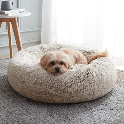 Western Home Calming Donut Small Medium Pet Dog Bed Washable,27"White Khaki