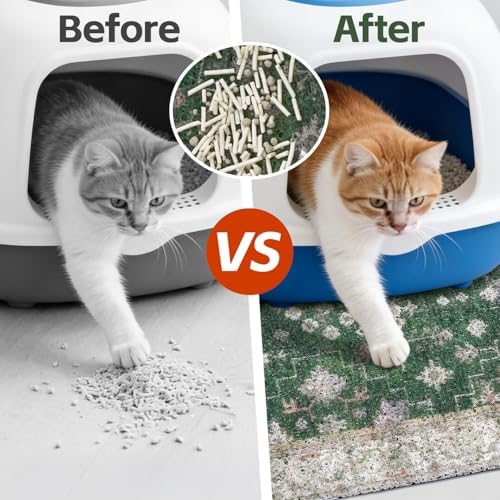 Cat Litter Mat Litter Trapping Mat, 40"x30" Waterproof Urine Proof Litter Box Mat Catcher Mat Non-Slip Washable for Kitty Kitten, Green