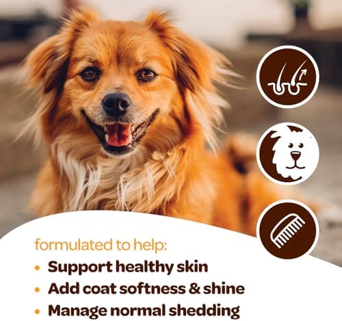 Skin and Coat Supplement for Dogs | Nourishing Omega 3 for Dogs with EPA DHA Krill Oil and Vitamin E | Dog Skin and Coat Supplement | 1 Chew up to 75lbs | NASC Certified & Made in the USA | 60 Chews