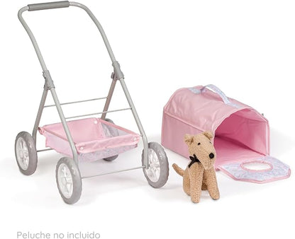 JC Toys - Berenguer Boutique | Deluxe Folding Pet Stroller | Pink Floral Collection | Removable Pet Carrier for Dolls and Plush | Ages 3+