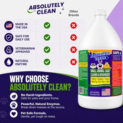 Absolutely Clean Amazing Small Animal Cage Cleaner, Just Spray/Wipe, Easily Removes Messes & Odors - Hamster Cages, Mice, Rat Cage, Guinea Pig Cage, Rabbit Cage, Ferret Cage, Dog Cage - USA Made
