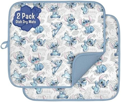 Disney Stitch Dish Drying Mat for Kitchen Counter, 2-Pack, 16"x18"