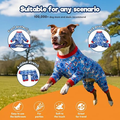 LovinPet Warm Dog Pajamas Large Size Dog, Blue Nautilus Print, M