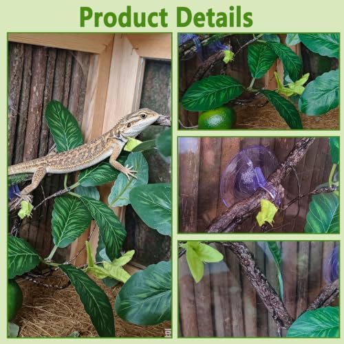 BNOSDM 2PCS Reptile Climbing Branch, Bendable Jungle Vine with Leaves Terrarium Plant Decoration with Suction Cup Chameleon Cage Accessories for Gecko Lizard Bearded Dragons Snake (Lemon Leaf)