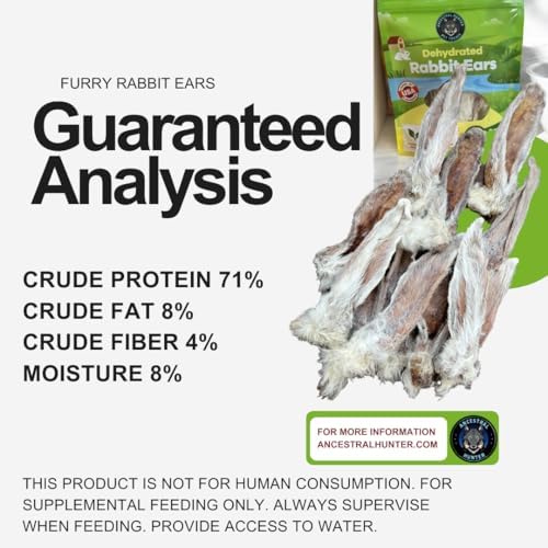 Dehydrated Rabbit Ears for Dogs & Cats - - USA Sourced Whole Ears with Fur for Dogs - Rawhide Alternative - 100% Single Ingredient Crunchy Furry Rabbit Ears (6 Count)