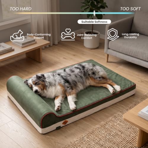 Laifug Orthopedic Memory Foam Dog Bed with Pillow and Durable Water Proof Liner & Removable Washable Cover & Smart Design Medium (34"x22"x5.5"), Dark Green
