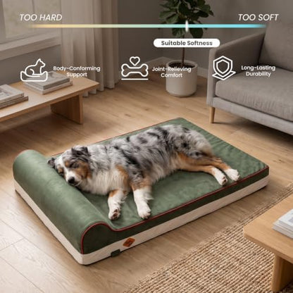 Laifug Orthopedic Memory Foam Dog Bed with Pillow and Durable Water Proof Liner & Removable Washable Cover & Smart Design Medium (34"x22"x5.5"), Dark Green