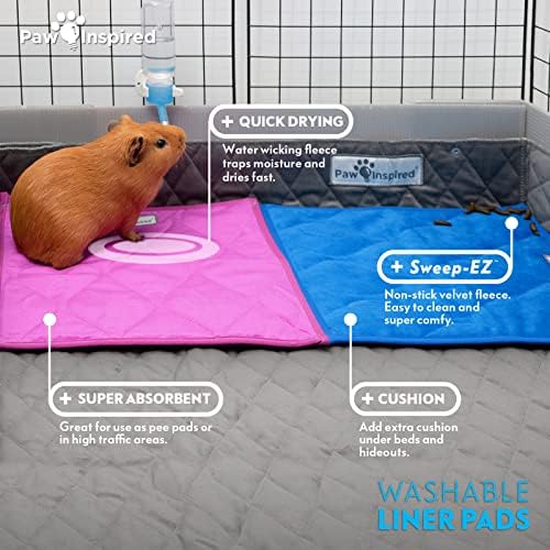 Paw Inspired Guinea Pig Cage Liner Pads | Washable Fleece Bedding, Waterproof Bottom | Super Absorbent Pee Pad or Pet Bed Mat for Guinea Pigs, Ferrets, Rabbits, Hamsters, Small Animals (12"x12", Gray)