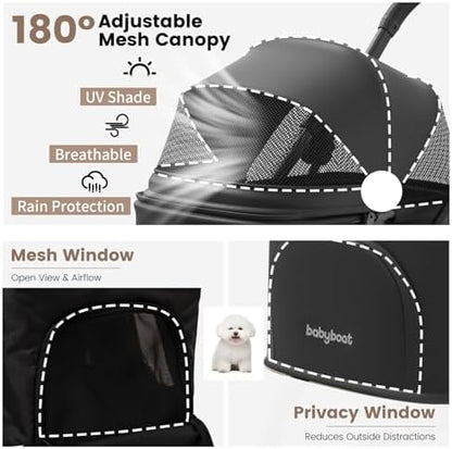 Babyboat Portable Dog Stroller for Small Dogs Cats Up to 35 Lbs - Black
