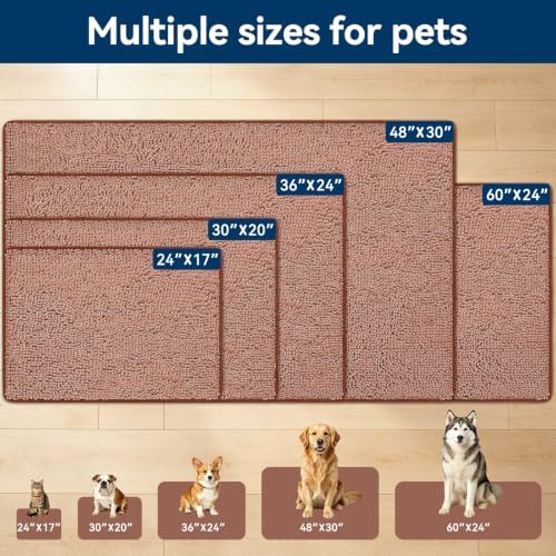 Bcoimo Super Absorbent Dog Door Mat, 48"*30" Anti Slip Mat for Muddy Paws