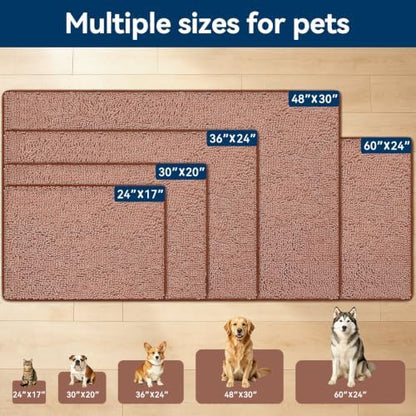 Bcoimo Super Absorbent Dog Door Mat, 48"*30" Anti Slip Mat for Muddy Paws