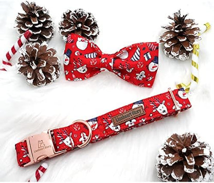 Lionheart Glory Christmas Dog Collar - Santa Print Bow Tie Collar for Small Dogs