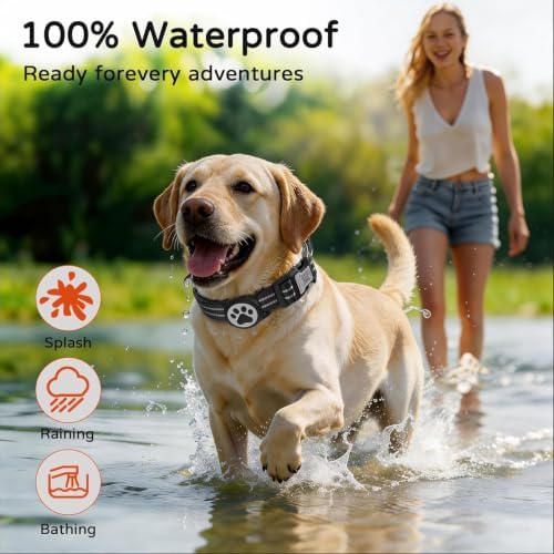Waterproof AirTag Dog Collar with QR Code Dog Tag, Black02 S