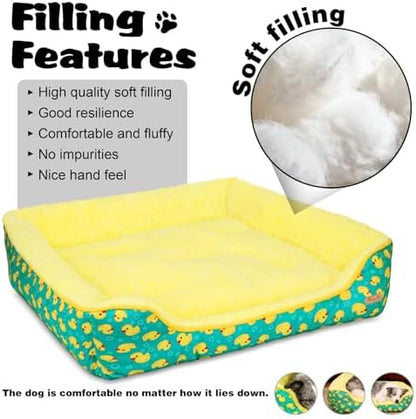 Rectangle Washable Dog Bed for Large, Medium & Small Dogs – Soft Calming Puppy Beds, Durable Warm Pet Sofa with Non-Slip Bottom for Indoor Use.Yellow S Size (18.9"x18.9"x6.3")