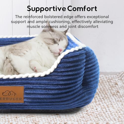 Zerbuger 20in Blue Rectangle Cat Dog Bed Machine Washable Sleeping Sofa