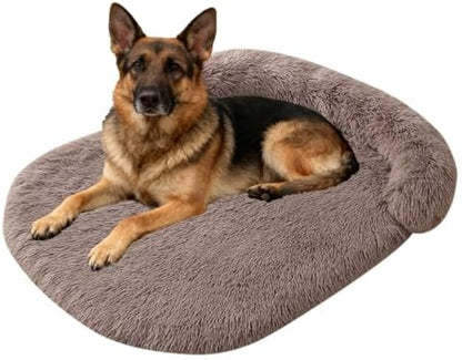 Orthopedic Dog Bed with Egg-Crate Base, Calming Dog Beds Fluffy Plush Faux Fur with Raised Edges, Spine Friendly Pet Sleeping Mat for Medium Large Dogs, Machine Washable (Oval, Brown 40"x30")