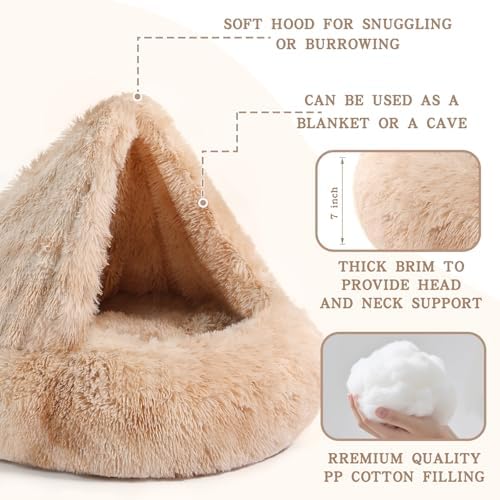 NOYAL Calming Donut Dog Bed, Hooded Cave with Blanket