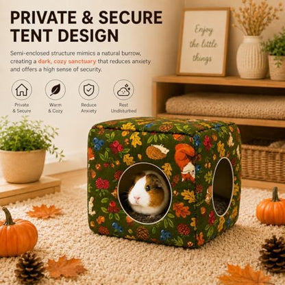 Guinea Pig Hideout House with Removable Cushion, Washable Small Animal Cube Bed, Cozy Bunny Hideaway for Guinea Pigs, Chinchillas, Hedgehogs, Hamsters & Dwarf Rabbits