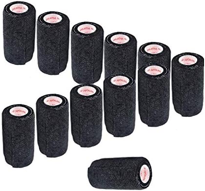 3 Inch Self Adhesive Bandage Wrap - Self-Sticking Vet Wrap - Black, 12 Pack