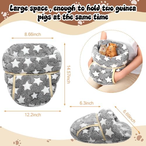 Wenqik 2 Pcs Guinea Pig Fleece Hideouts, Gray, Light Pink, Pentagram