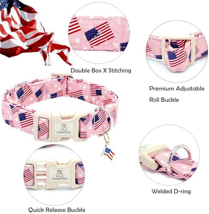 Lionheart glory American Flag Dog Collar, 4 of July Patriotic Independence Dog Collar Heavy Duty Adjustable Collars for Small Dogs Pet Gift Summer Collars