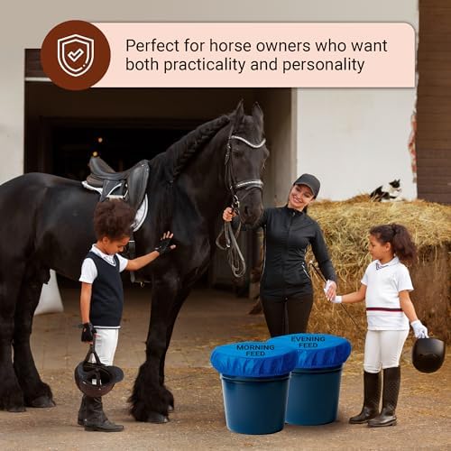 Horse Bucket Cover for Feed Protection & Organization, Keeps Flies & Dust Out, Elastic Fit for 2-5 Gallon Buckets, Livestock Feed Bucket Top - 1 Pack (Morning Feed)