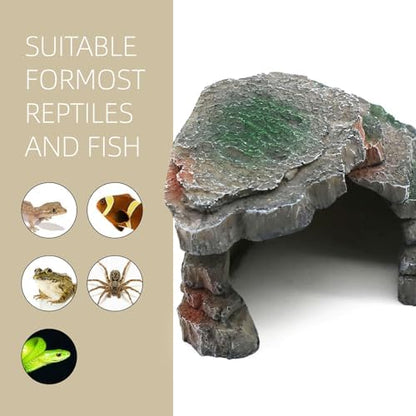Gecko Hide Shale Scape Step Ledge, Reptile Cave Hideout Tank Accessories Decorations, Great for Reptiles, Amphibians, Leopard Gecko, Lizard, Frogs, Turtle (Small-B-7.3 * 4.4 * 3)