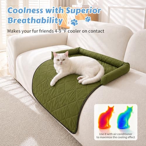 Cooling Dog Bed Mats with Neck & Head Support, 31.5 x 23.62 inch Army Green