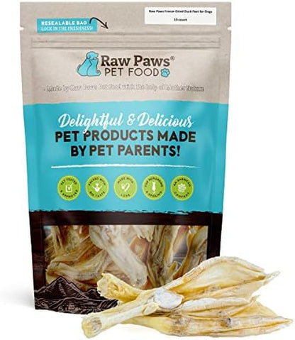 Raw Paws Freeze Dried Duck Feet for Dogs (10-Count) - Single Ingredient