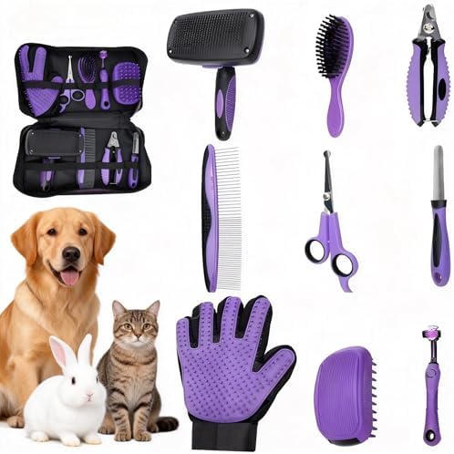 Cat Grooming Kit,Kitten Puppy Pet Dog Grooming Kit,Dog Slicker Brush,9PCS