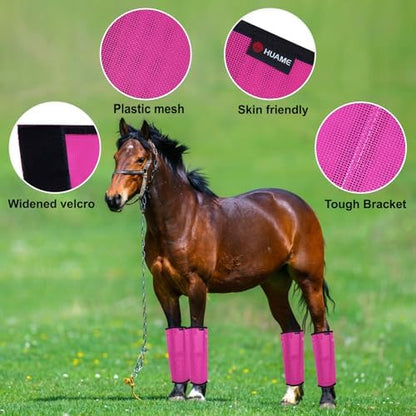 Horse Fly Boots, Breathable Mesh Protection Set of 4, Comfortable Horse Leggings, Breathable Mesh Design, Equine Supplies for Reduce Stomping, Hoof Damage & Leg Fatigue (Rose Red, Medium)