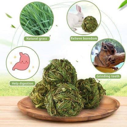 PINVNBY 2 Pcs Rabbit Timothy Hay Balls,Natural Bunny Chew Toys Grass Ball Small Animal Teeth Grinding Activity Woven Play Ball for Rabbit Guinea Pigs Hamsters Chinchillas